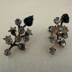 Antique Vintage Gold and Black Crystal or Rhinestone Earrings
